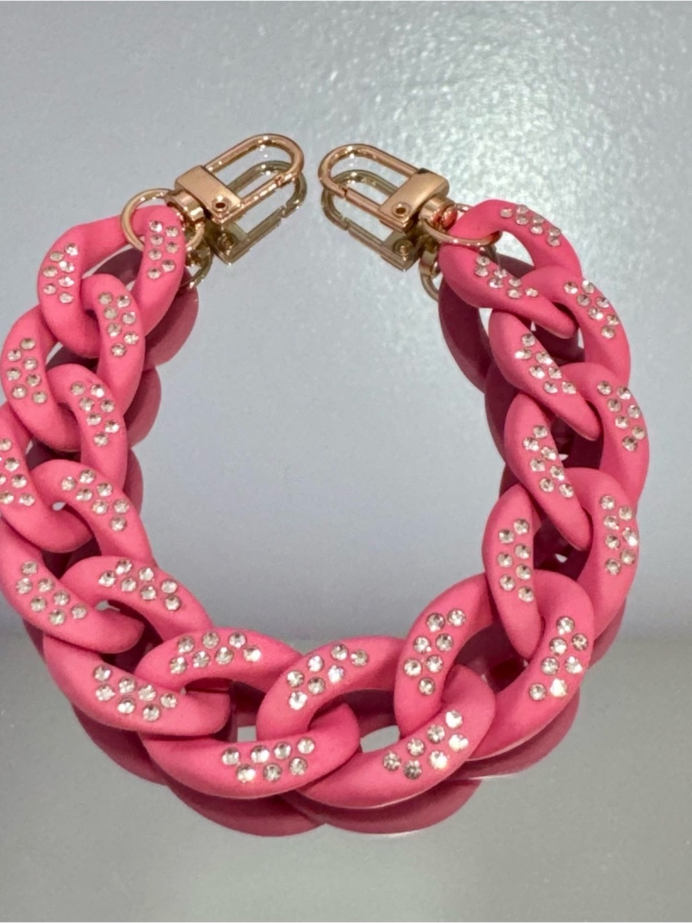 New Pink Rhinestone Bag Chain 10 inches  - Gold Hardware